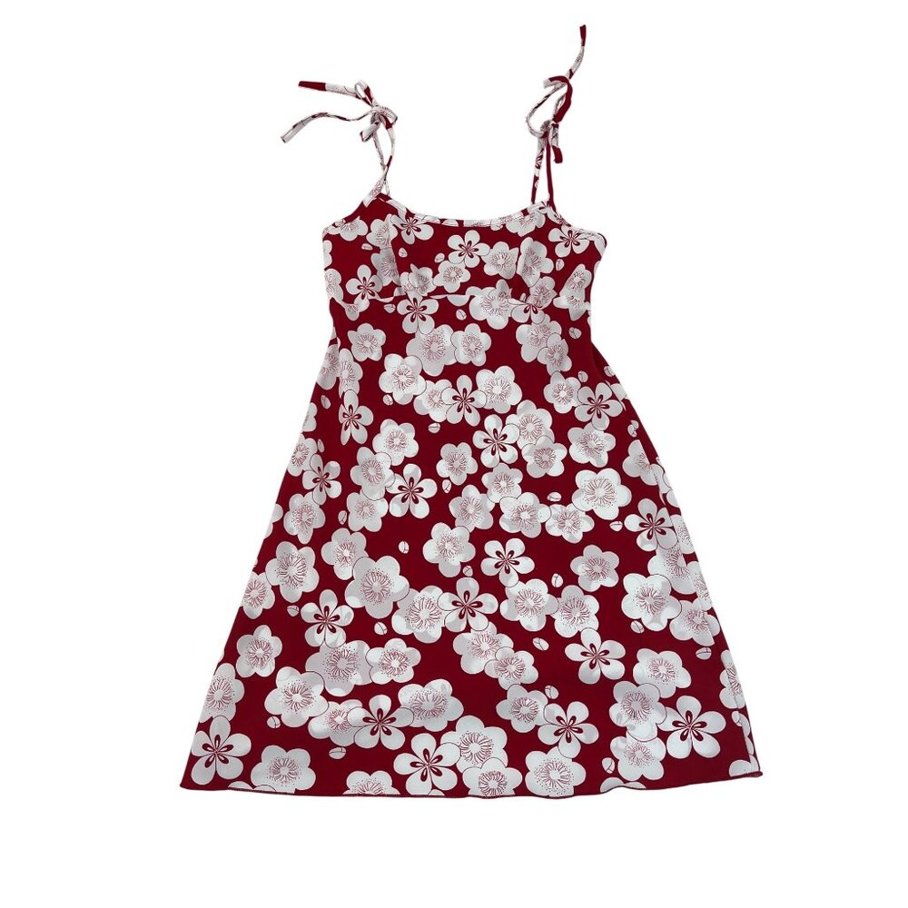 Sense Girls Red & White Sleeveless Dress With Adjustable Tie Straps A-Line Sz L